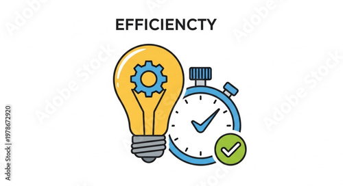 Illustrated Efficiency Icon Lightbulb Gear And Stopwatch.