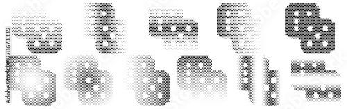 Dices Halftone Icon Collection – Dices Dotted Circles Halftones Geometric Dots Gradient – Dot Spray Gradient Vector Set – Dices Illustration Halftone Gradient