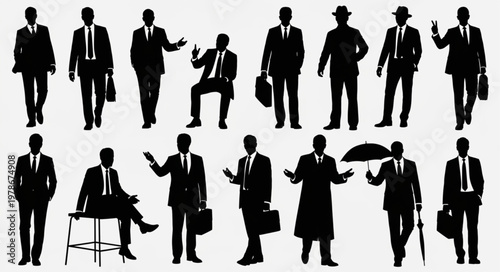Group of Male Business Silhouettes in Suits.