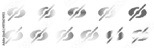 Eye Close Halftone Icon Collection – Eye Close Dotted Circles Halftones Geometric Dots Gradient – Dot Spray Gradient Vector Set – Eye Close Illustration Halftone Gradient