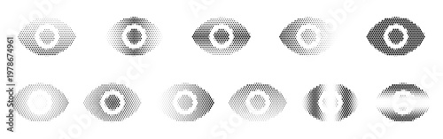 Eye Halftone Icon Collection – Eye Dotted Circles Halftones Geometric Dots Gradient – Dot Spray Gradient Vector Set – Eye Illustration Halftone Gradient