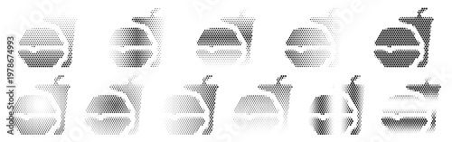 Fast Food Halftone Icon Collection – Fast Food Dotted Circles Halftones Geometric Dots Gradient – Dot Spray Gradient Vector Set – Fast Food Illustration Halftone Gradient