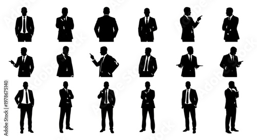 Group of businessmen silhouette poses in suits.