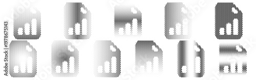 File Earmark Bar Graph Halftone Icon Collection – File Earmark Bar Graph Dotted Circles Halftones Geometric Dots Gradient – Dot Spray Gradient Vector Set