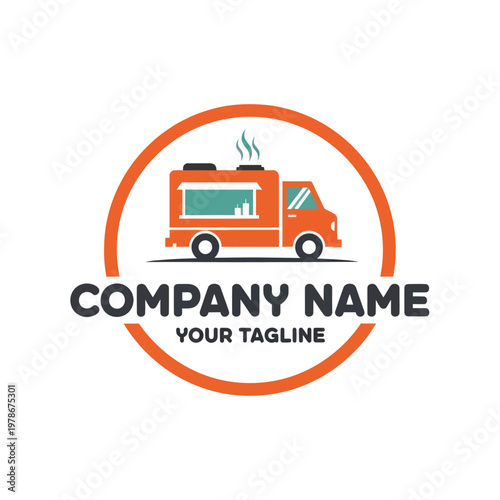 Modern Food Truck Logo Design with Company Name and Tagline.