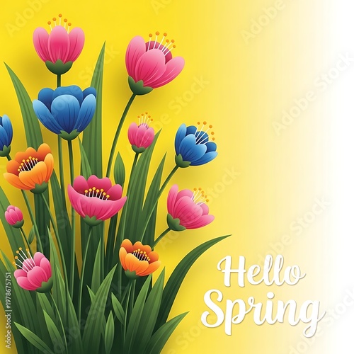 Colorful Spring Flowers Bouquet Illustration with 