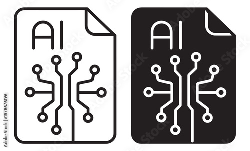 Foto artificial intelligence document file line icons set, neural network circuit on