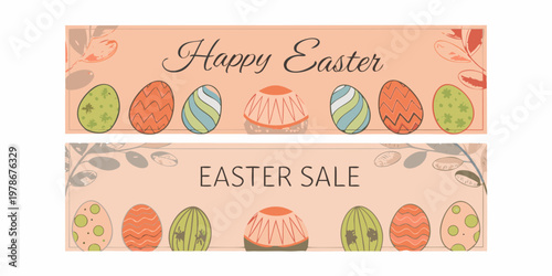 Colorful easter eggs and floral designs for holiday promotions