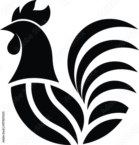 Gray Rooster Silhouette with Feathered Tail vector illustration