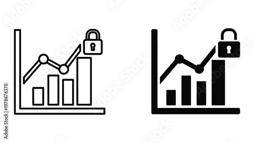 Secured growth trends illustrated with bar and line charts and padlock symbols