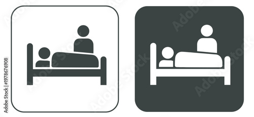 hospital patient bed icon, medical care symbol, minimal vector outline and solid illustration isolated on transparent background