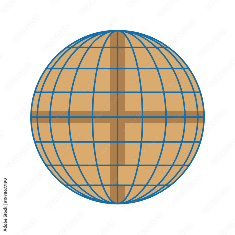 Fototapeta premium Tan Cardboard Box Globe Grid Global Logistics Logo Vector