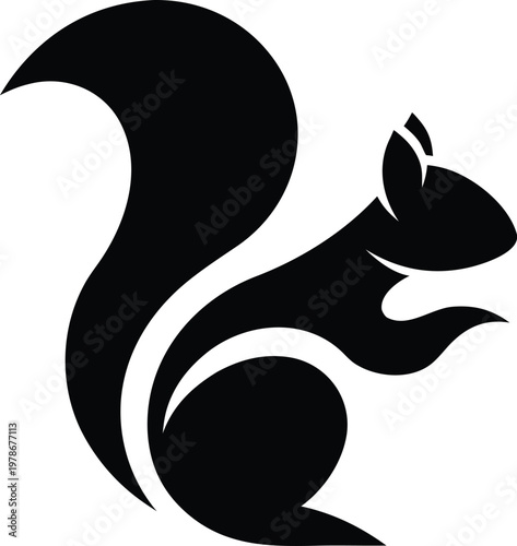 Gray silhouette of a squirrel with bushy tail vector illustration