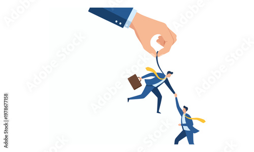 Large Hand Selecting Businessman Helping Another Person Up