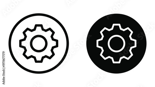 Contrasting gear icons displayed on different backgrounds