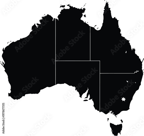 Accurate Real-World Map Silhouette of Australia
Precise silhouette map of Australia with accurate national borders. Clean editable EPS vector ideal for travel graphics, geography education.