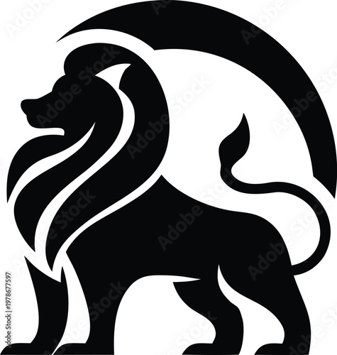 Majestic lion silhouette with flowing mane vector illustration