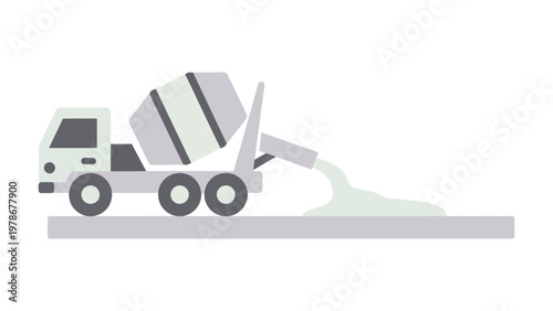Concrete mixer truck pouring cement on a construction site flat design vector illustration for building and infrastructure projects