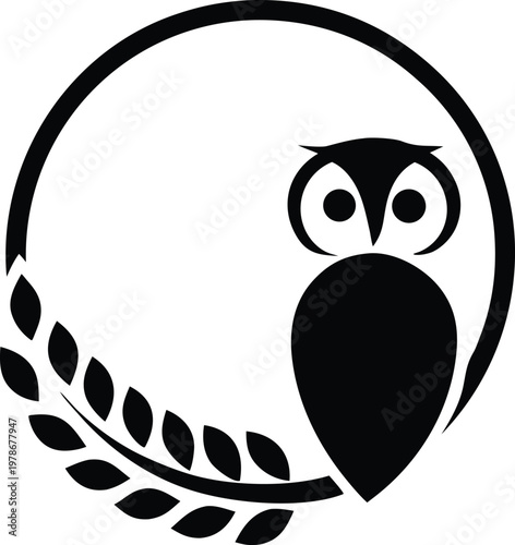 Owl in a laurel wreath circle vector illustration