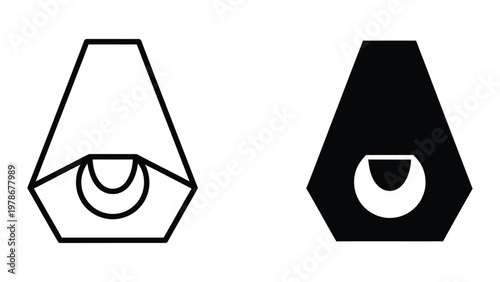 Geometric pentagonal shapes with a central semicircle cutout in outline and filled forms