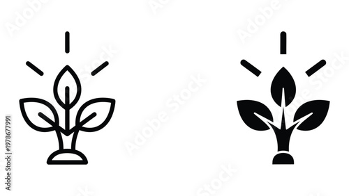 Illustration comparing a healthy plant and a thriving plant under sunlight