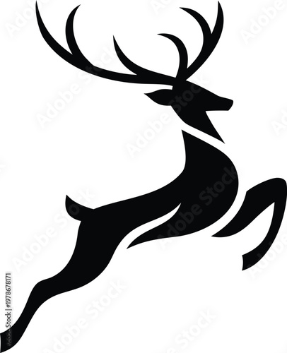 Running deer with large antlers in motion vector illustration