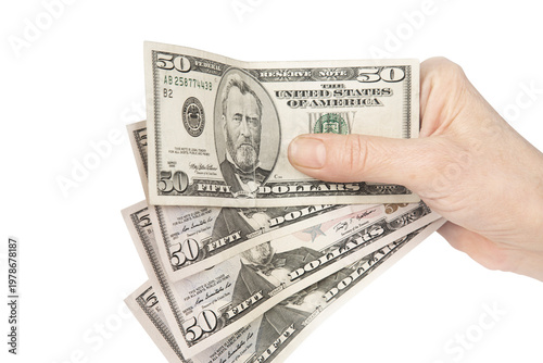 Obraz na plátně 50 dollars in woman's hands