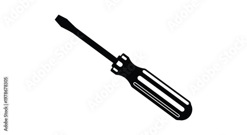 Black flathead screwdriver isolated on white background a striking silhouette