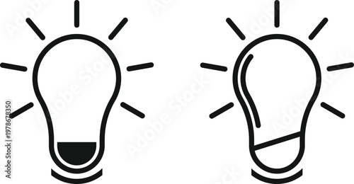 Bulb stroke line on transparent background. light vector icon, idea symbol, lamp concept