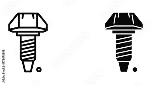 Comparison of different screw head types with threaded shafts and countersunk points