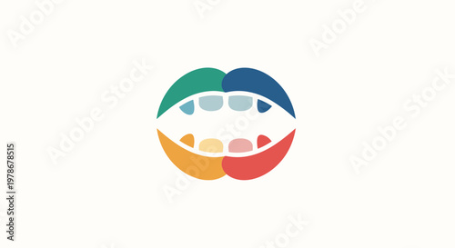 Abstract Mouth Logo Vector Illustration, Minimalist Colorful Teeth Symbol for Dental Clinic Branding and Oral Health Care Concept Design