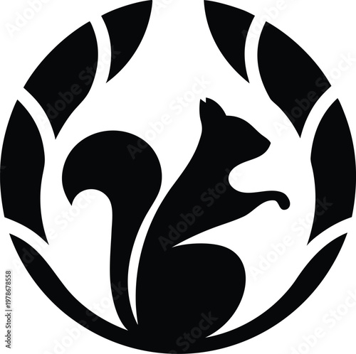 Squirrel sitting in leaf circle vector illustration