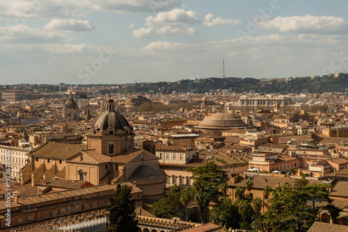 Scenic panoramic aerial Rome vista in springtime, Italy
