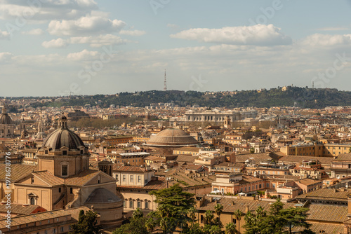 Scenic panoramic aerial Rome vista in springtime, Italy