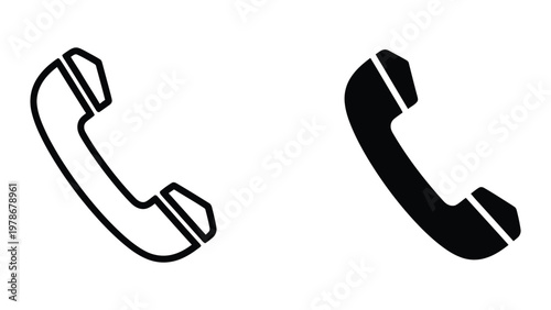 Two contrasting styles of classic telephone handsets depicted in black and white