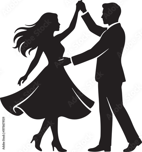 Silhouette of a couple dancing, man and woman in elegant attire