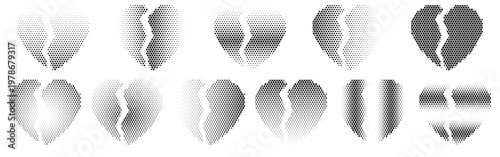 Heartbreak Halftone Icon Collection – Heartbreak Dotted Circles Halftones Geometric Dots Gradient – Dot Spray Gradient Vector Set – Heartbreak Illustration Halftone Gradient