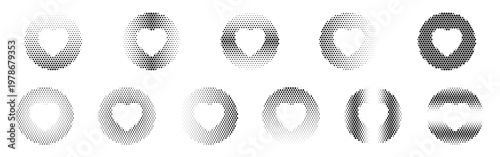 Heart Circle Halftone Icon Collection – Heart Circle Dotted Circles Halftones Geometric Dots Gradient – Dot Spray Gradient Vector Set – Heart Circle Illustration Halftone Gradient