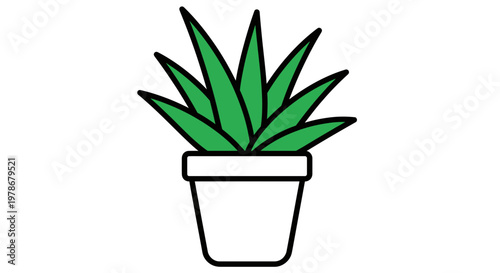 Aloe Vera Plant in Pot Vector Illustration, Minimalist Flat Style Graphic for Interior Design and Botanical Decor Concepts