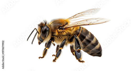 Detailed honey bee isolated on black background