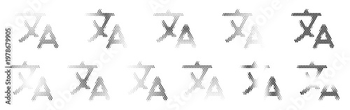 Language Halftone Icon Collection – Language Dotted Circles Halftones Geometric Dots Gradient – Dot Spray Gradient Vector Set – Language Illustration Halftone Gradient