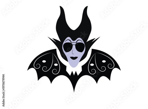 Spooky Halloween Character Vector,Gothic Horned Character Vector Art,Fantasy Villain Bat Wings Illustration.