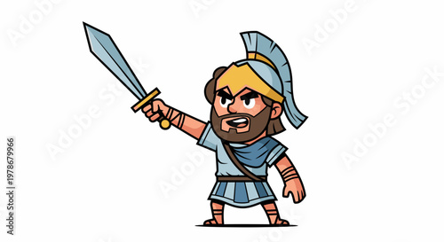 Ancient Greek Spartan Warrior Holding Sword Vector Illustration in Cartoon Style for Historical Game Character Design