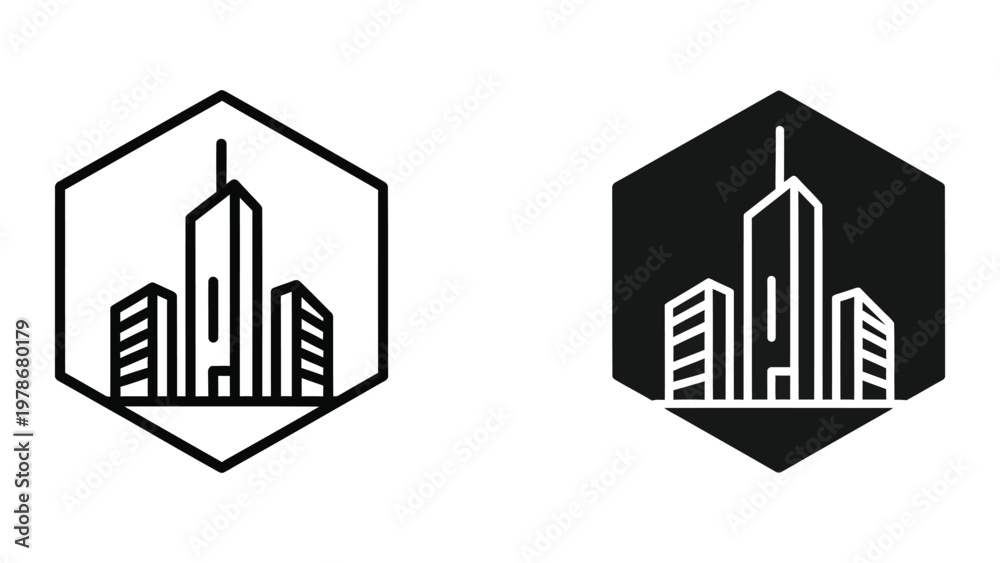 Fototapeta premium Contrast of two city skyline icons in different color schemes
