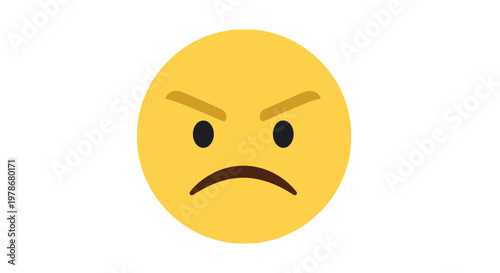 Angry Emoji Face Vector Illustration, Flat Design Icon Representing Frustration and Annoyance for Digital Communication and Social Media Messaging