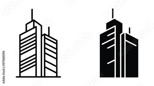 Contrast of iconic twin skyscrapers in different artistic styles