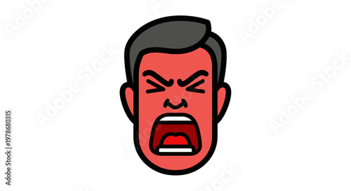 Angry Man Face Vector Illustration, Expressive Red Head Icon for Emotional Communication Design