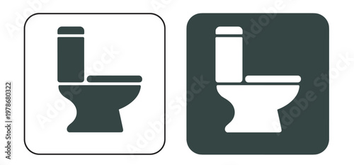 toilet icon set, bathroom wc pictogram in rounded square panels, black and white vector sanitation symbols on transparent background