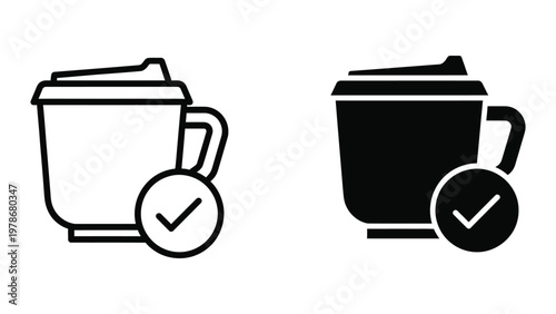 Recyclable and non-recyclable coffee container icons with checkmarks