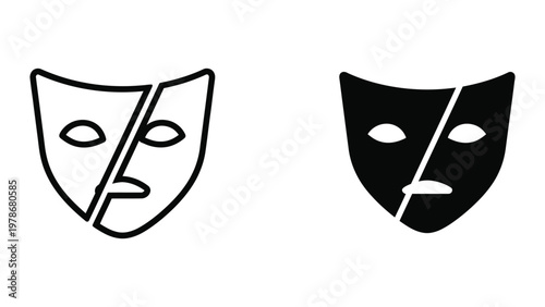 Contrasting traditional and modern theatrical masks depicting comedy and tragedy expressions